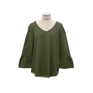 HABITAT Clothes To Live In Olive Green 3/4 Bell Sleeve Cotton Top MEDIUM Staple